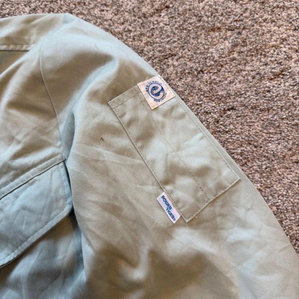 Power Tiger Men Sage Green Workwear Chore Jacket Utility Coat Size M